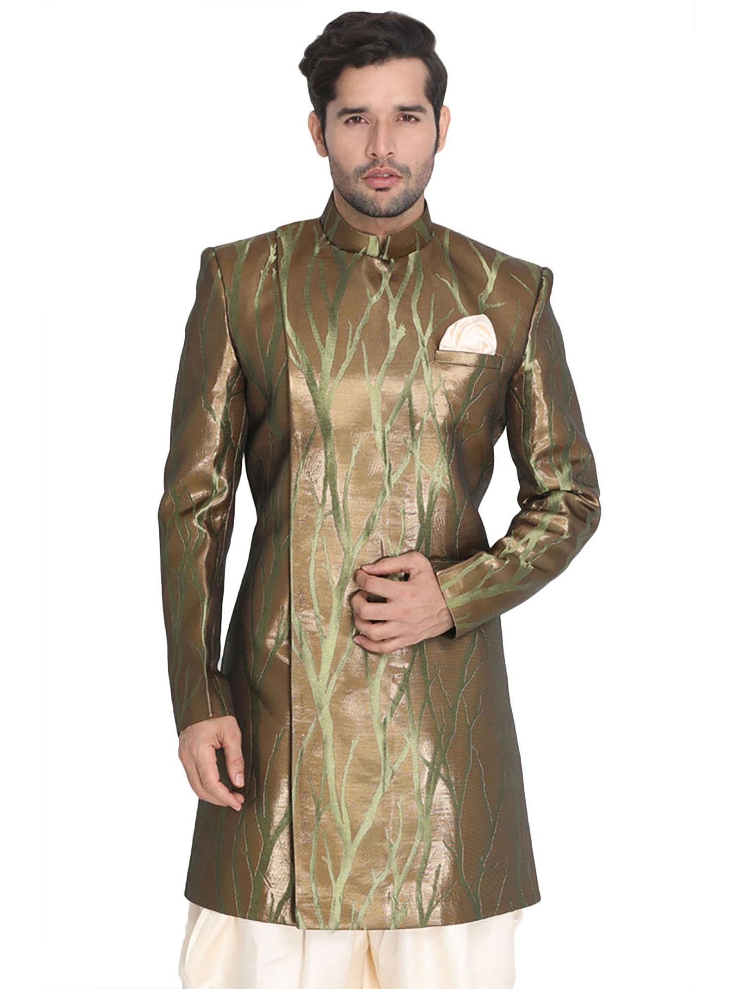 mens brown silk blend sherwani only top