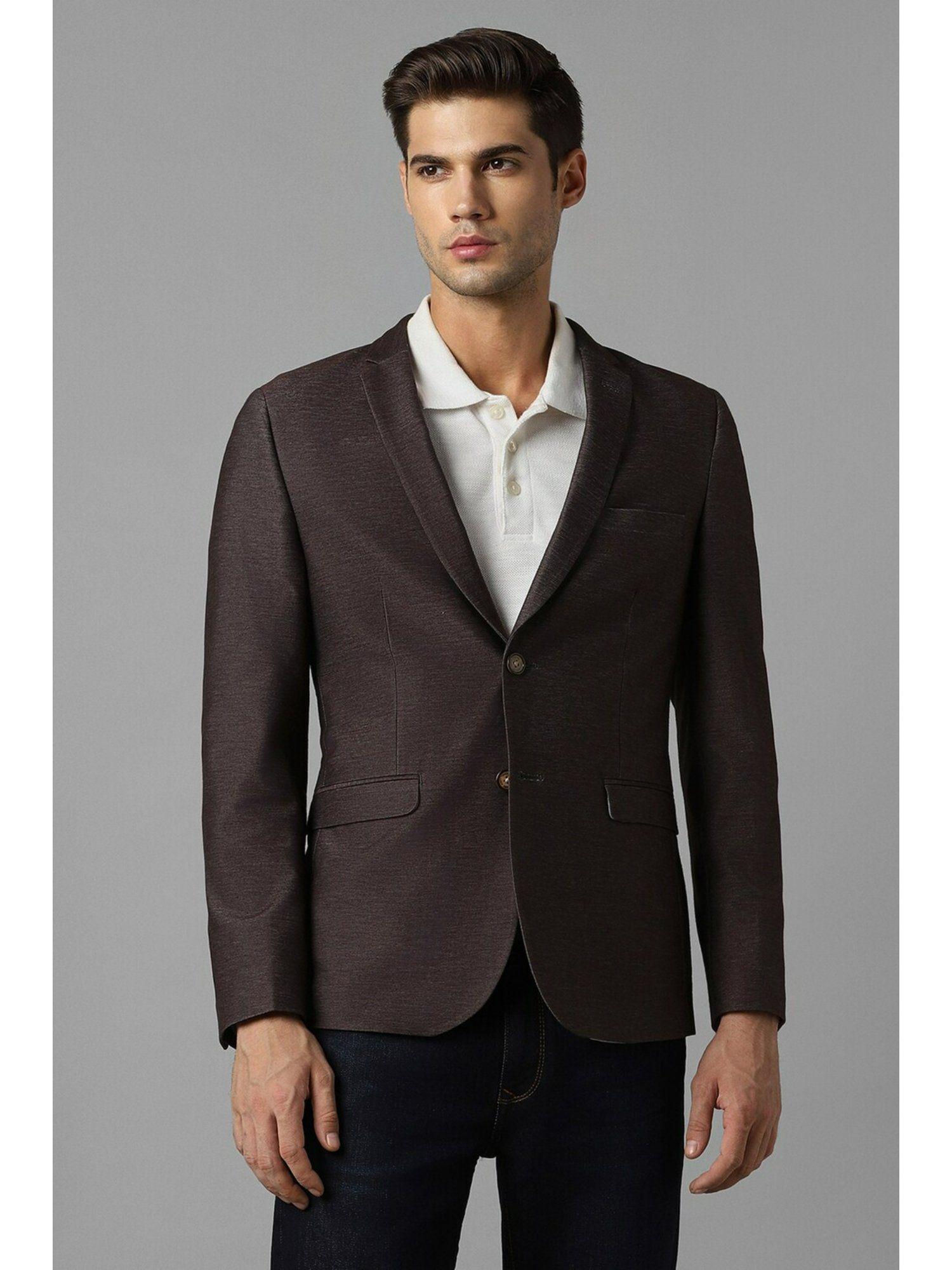 mens brown super slim fit textured casual blazer