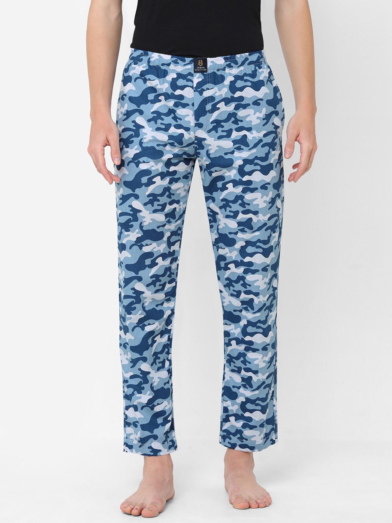 mens camouflage printed cotton pyjamas blue