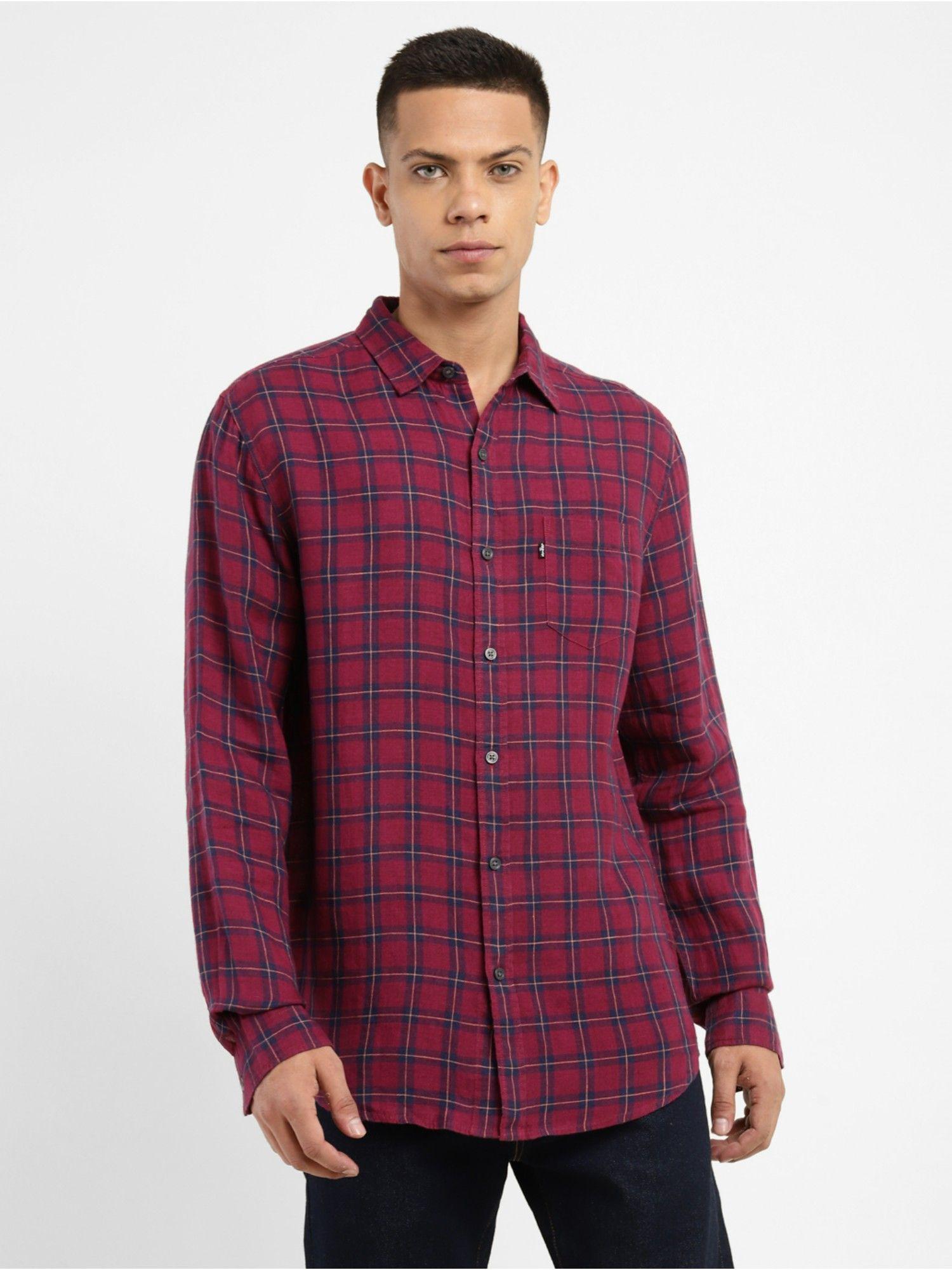 mens checkered red slim fit shirt