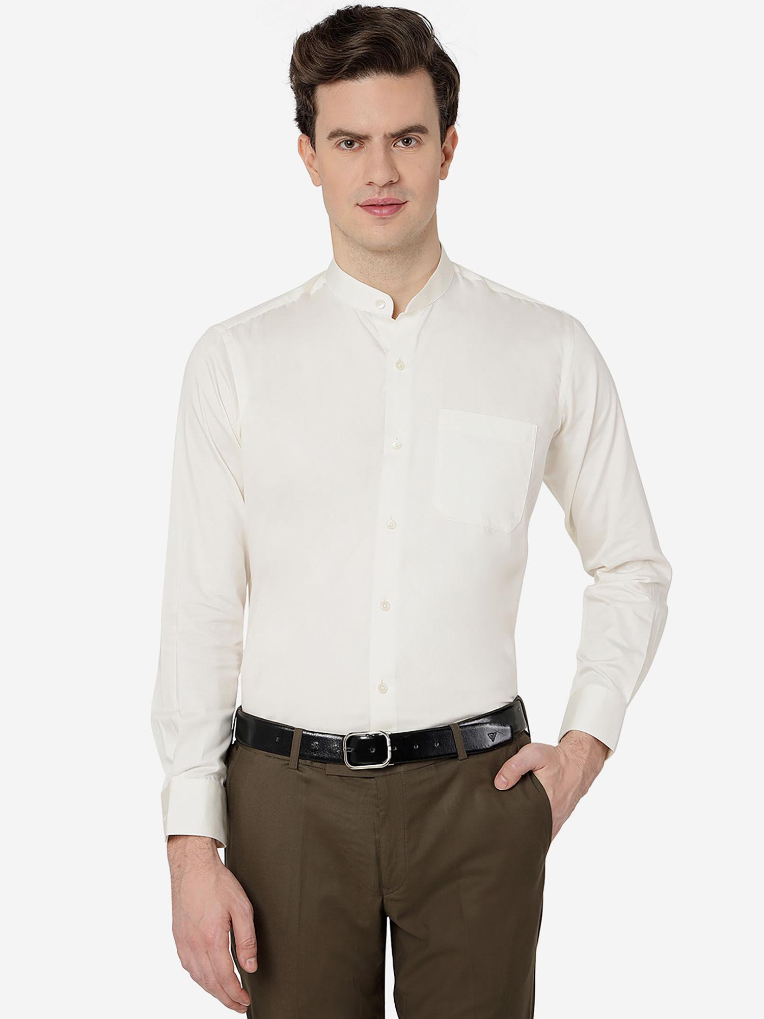 mens cotton solid cream slim fit full sleeve regular formal shirt