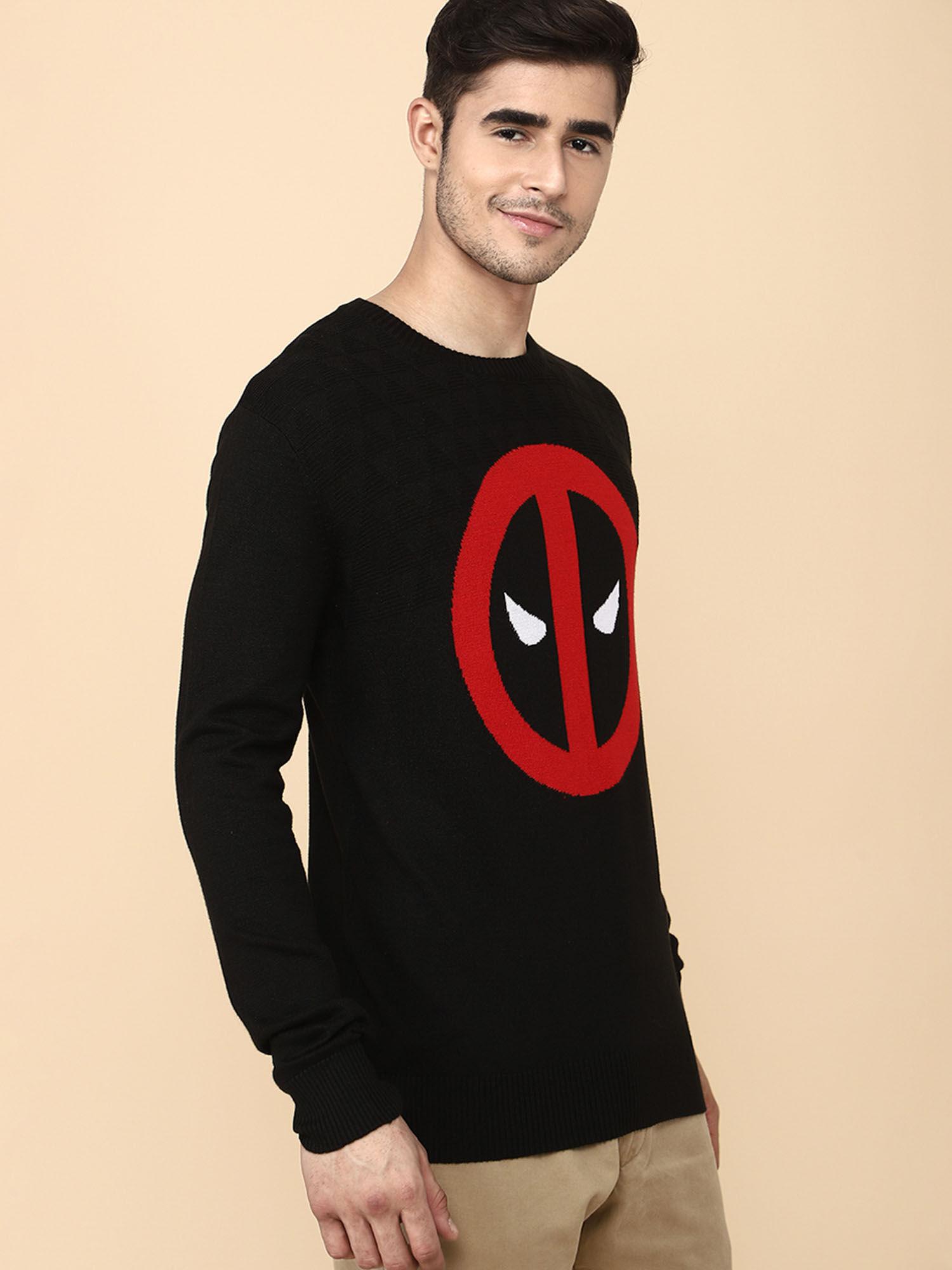 mens deadpool printed black sweater