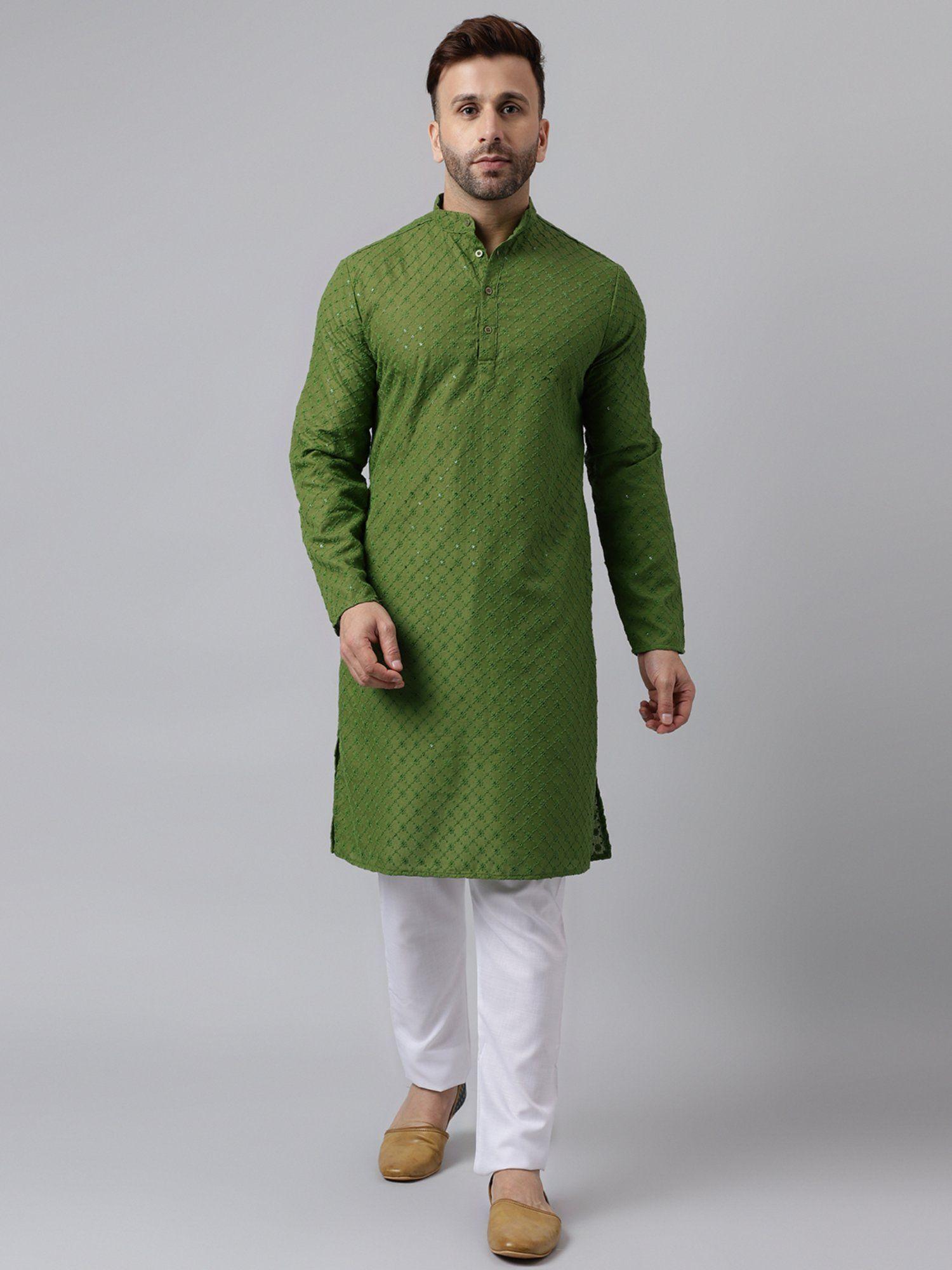 mens ethnic embroidered kurta pyjama (set of 2)