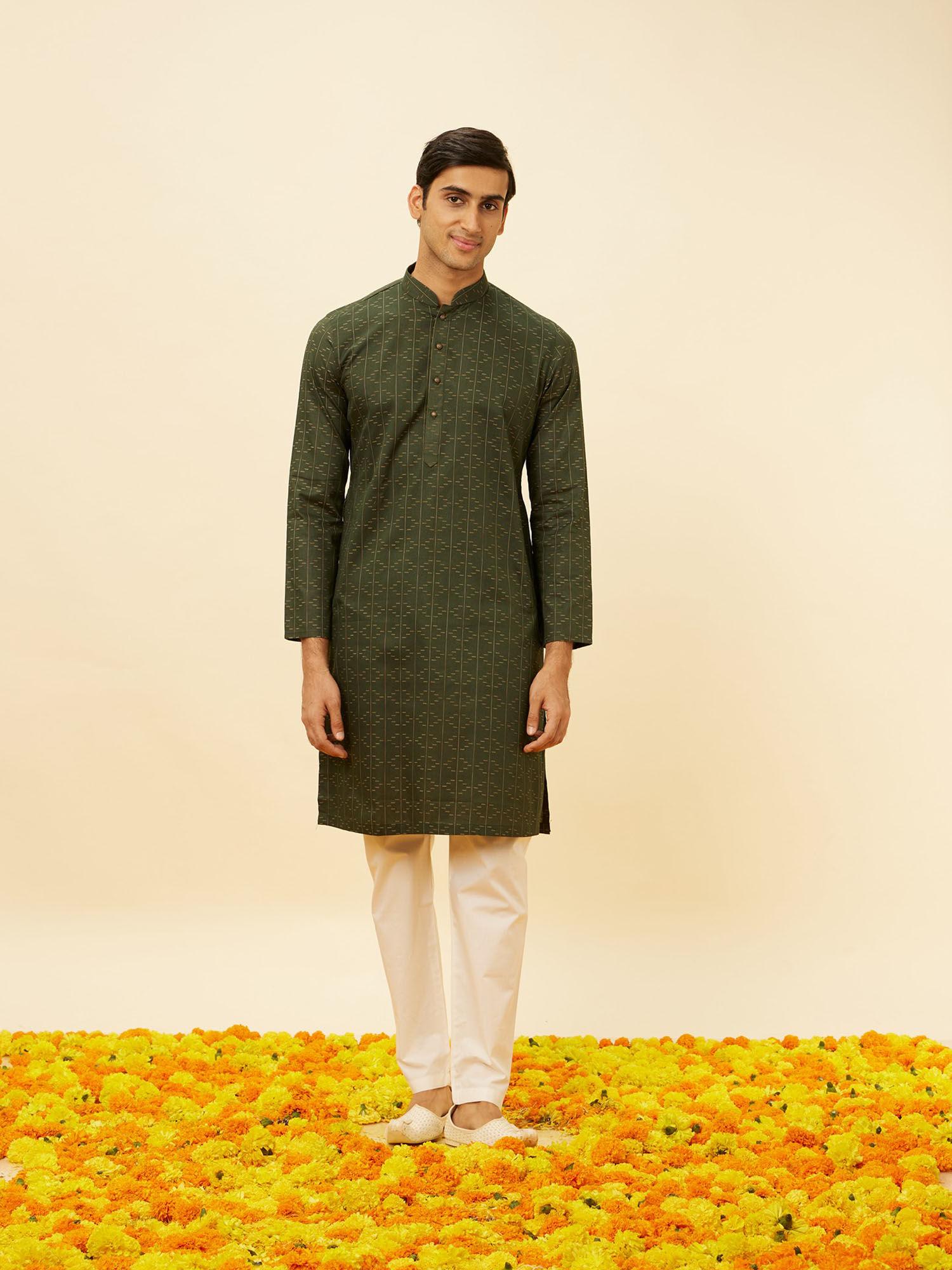 mens green cotton kurta pyjama (set of 2)
