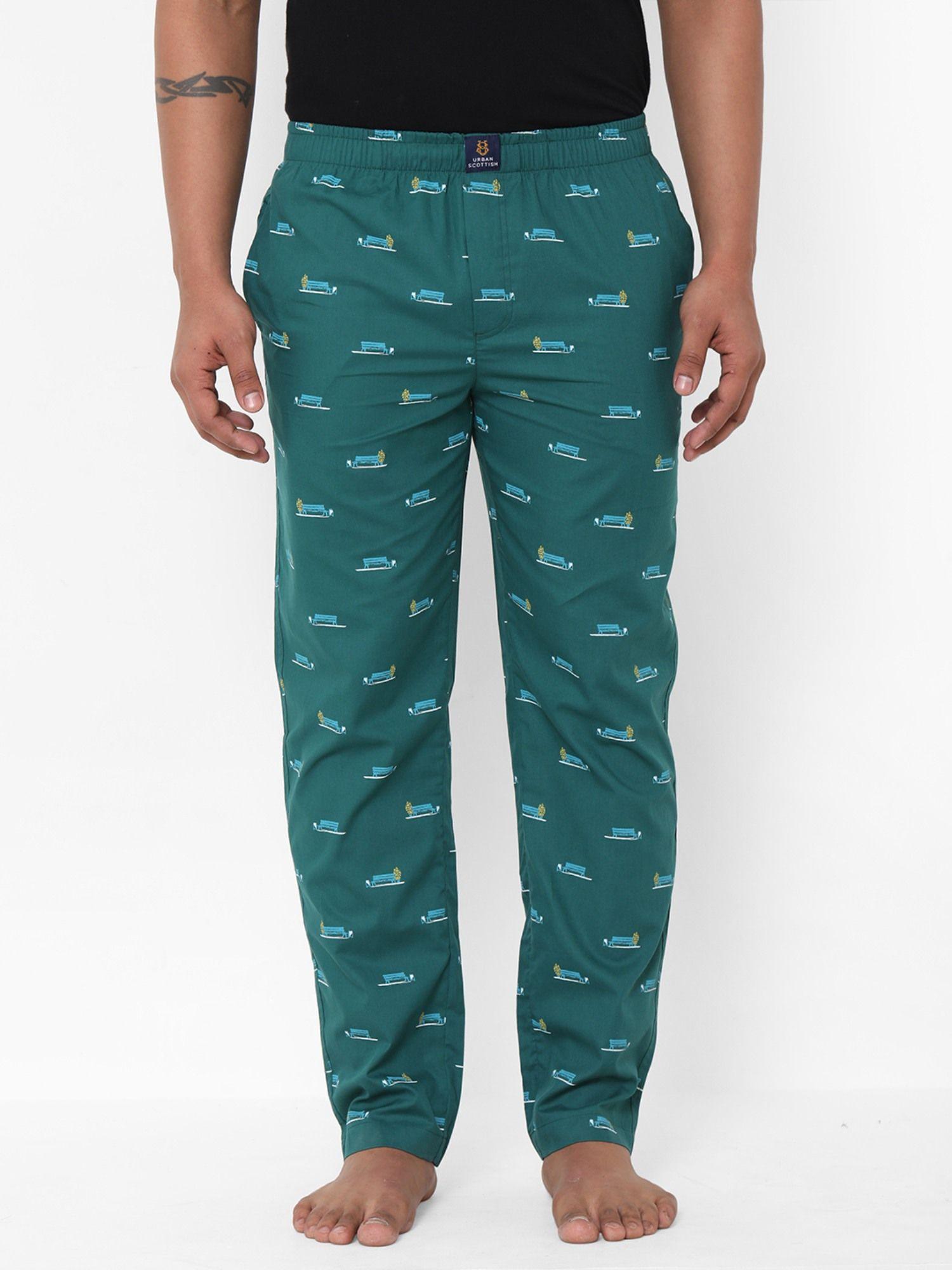 mens green pure cotton printed lounge pants
