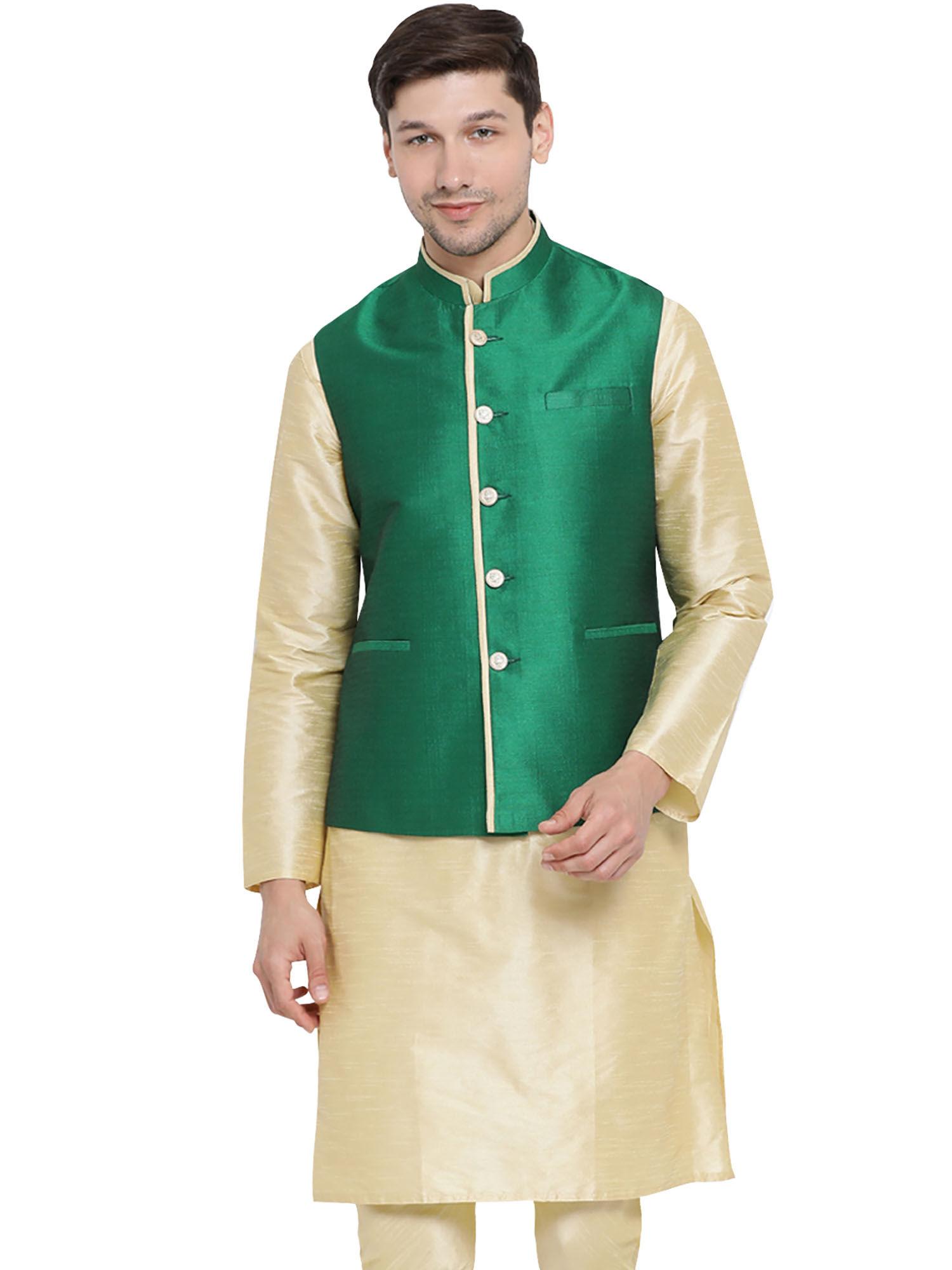 mens green silk blend nehru jacket