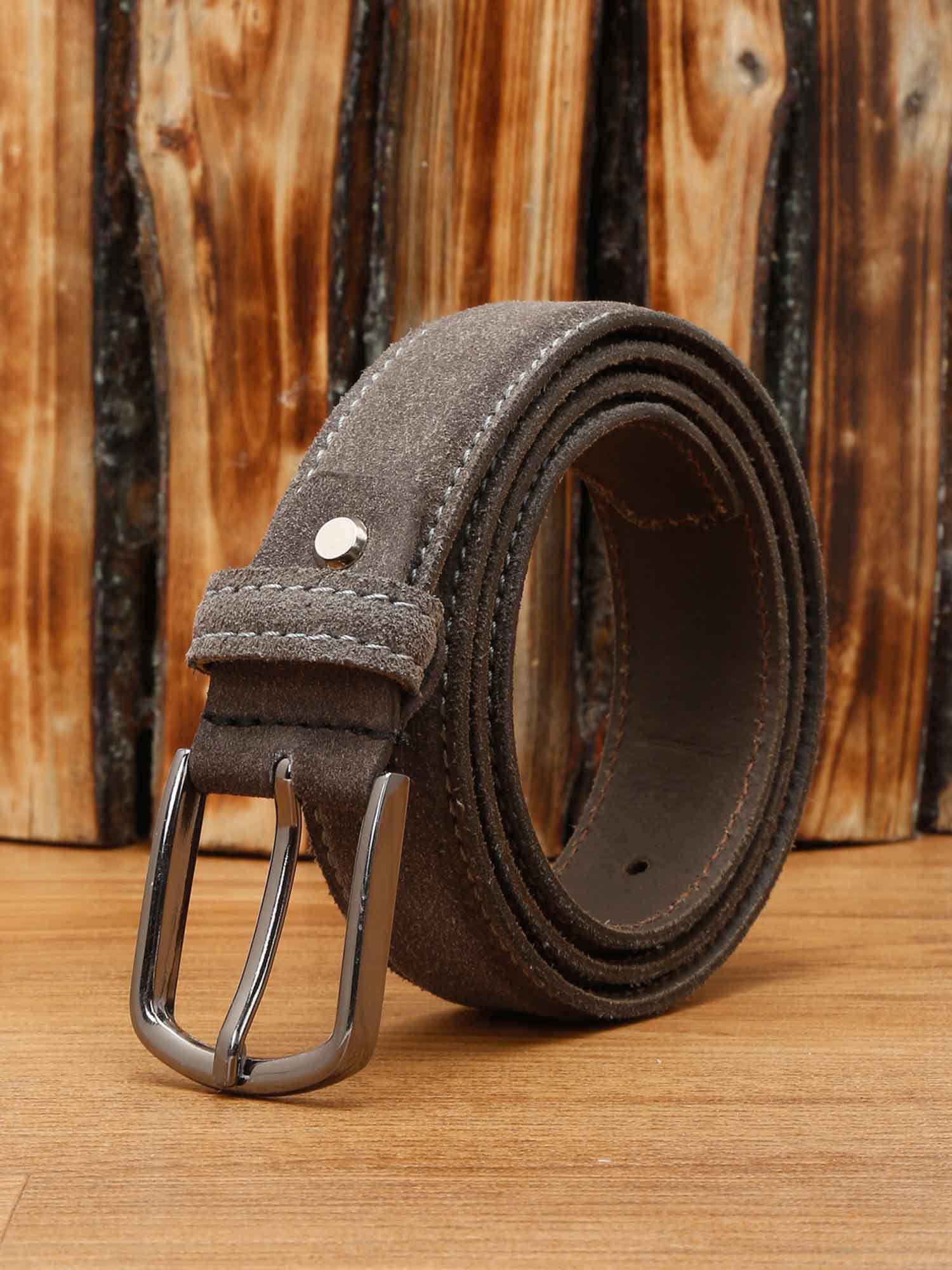 mens grey casual italian suede leather belt