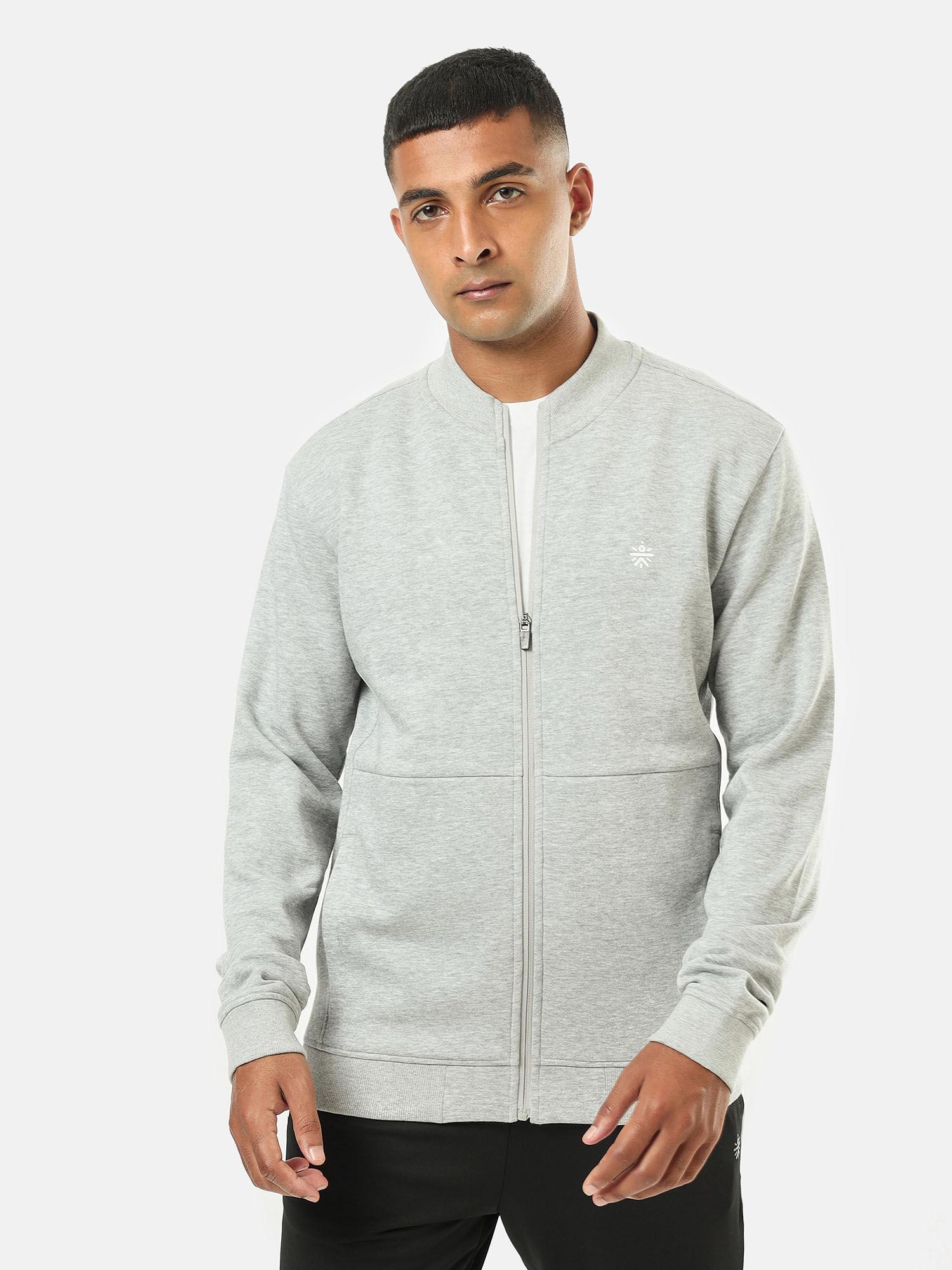 mens grey panelled zipper sweatshirt