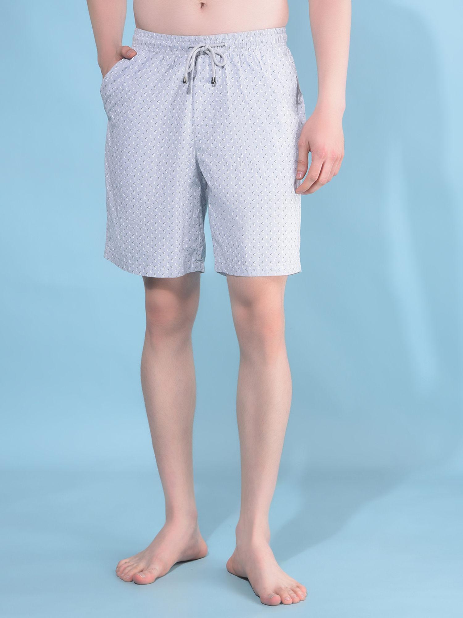 mens grey printed 100% cotton shorts