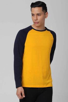 mens inhance regular fit solid round neck t-shirt - mustard