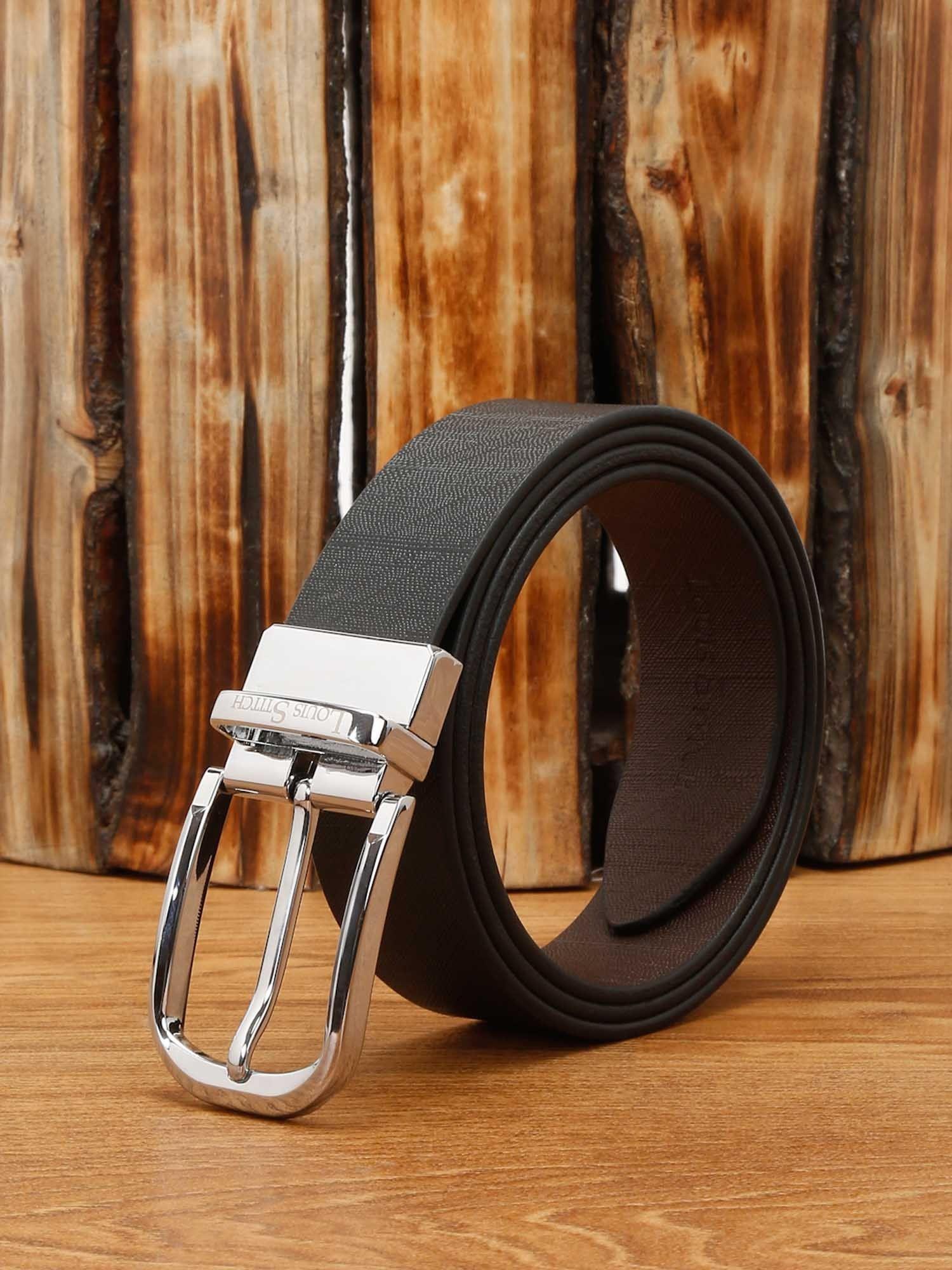 mens italian leather reversible belt with chrome buckle