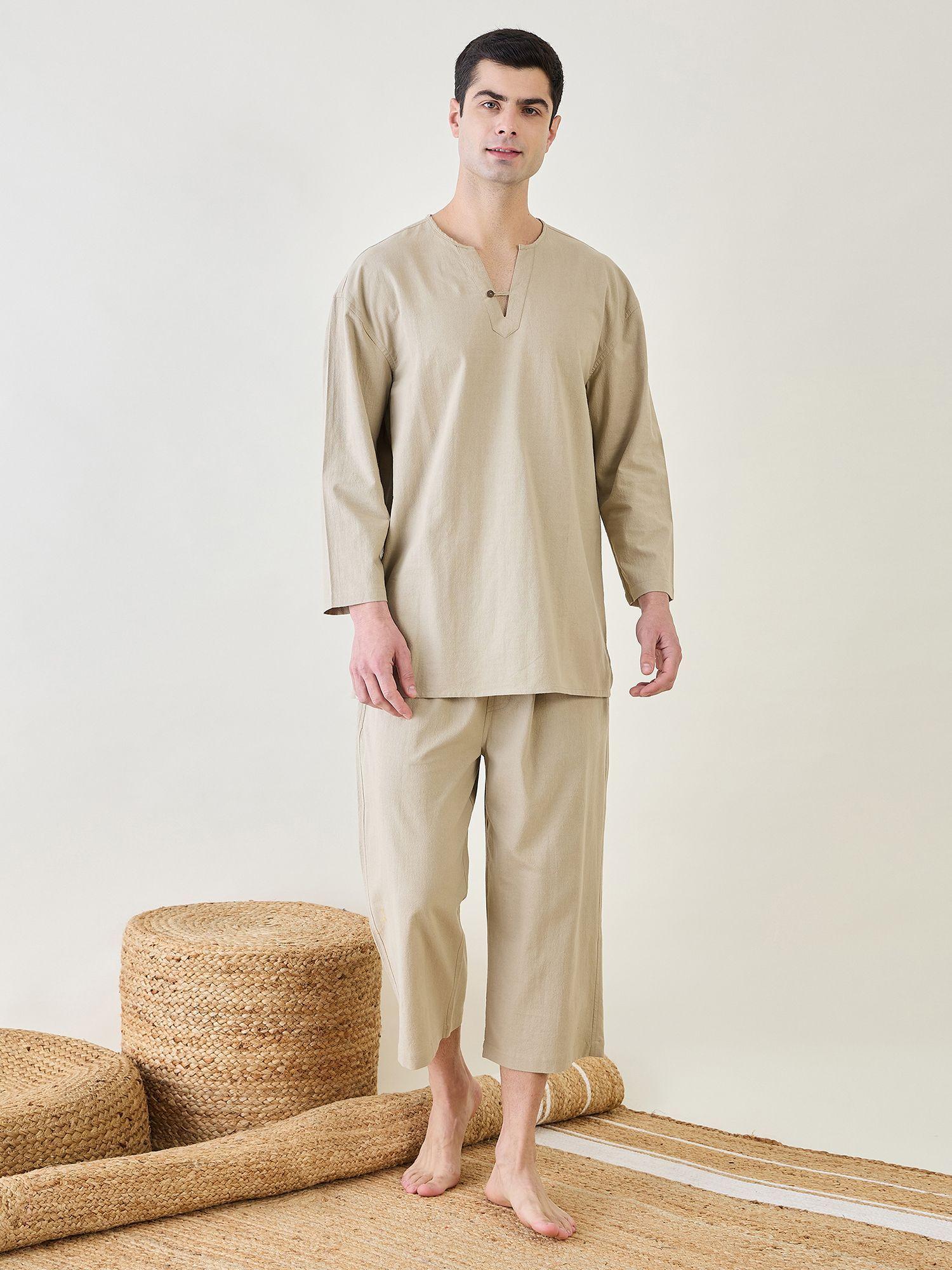 mens khaki shirt and pyjama (set of 2)