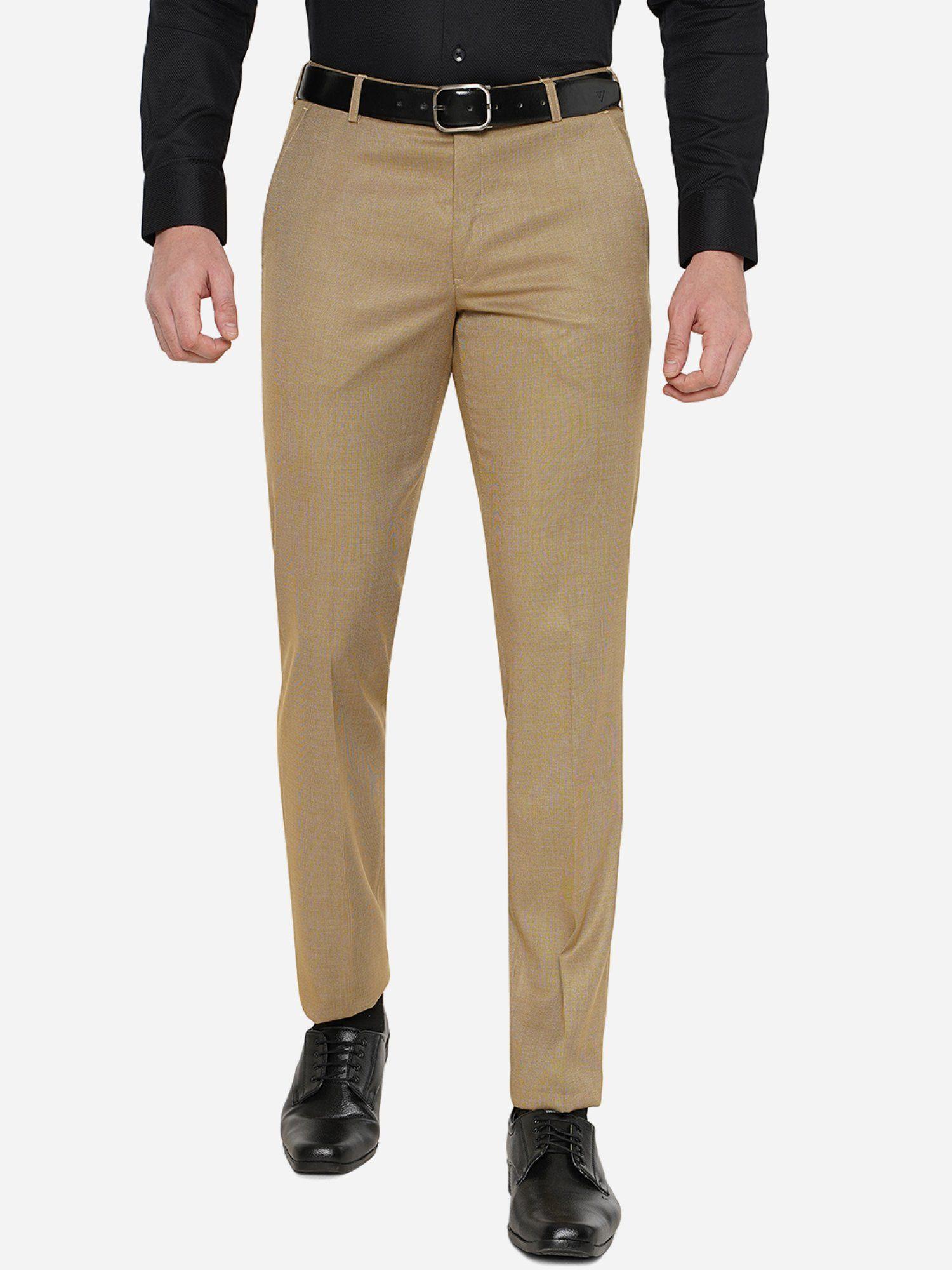 mens khaki terry wool slim fit solid formal trouser
