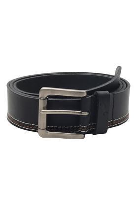 mens leather buckle closure casual belt - black