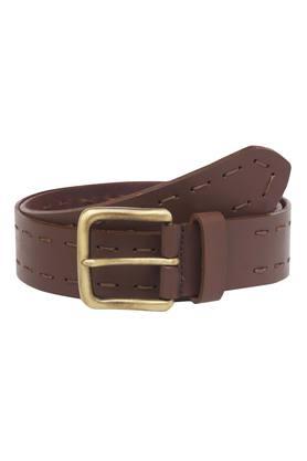 mens leather buckle closure casual belt - brown