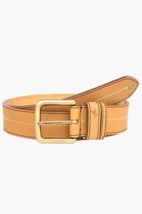 mens leather buckle closure casual belt - tan