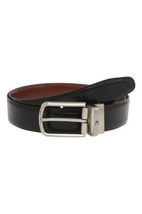 mens leather buckle closure formal belt - black