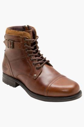 mens leather lace up casual boots - brown