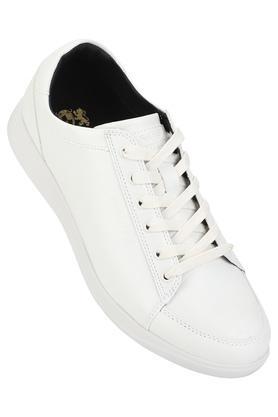 mens leather lace up sneakers - white