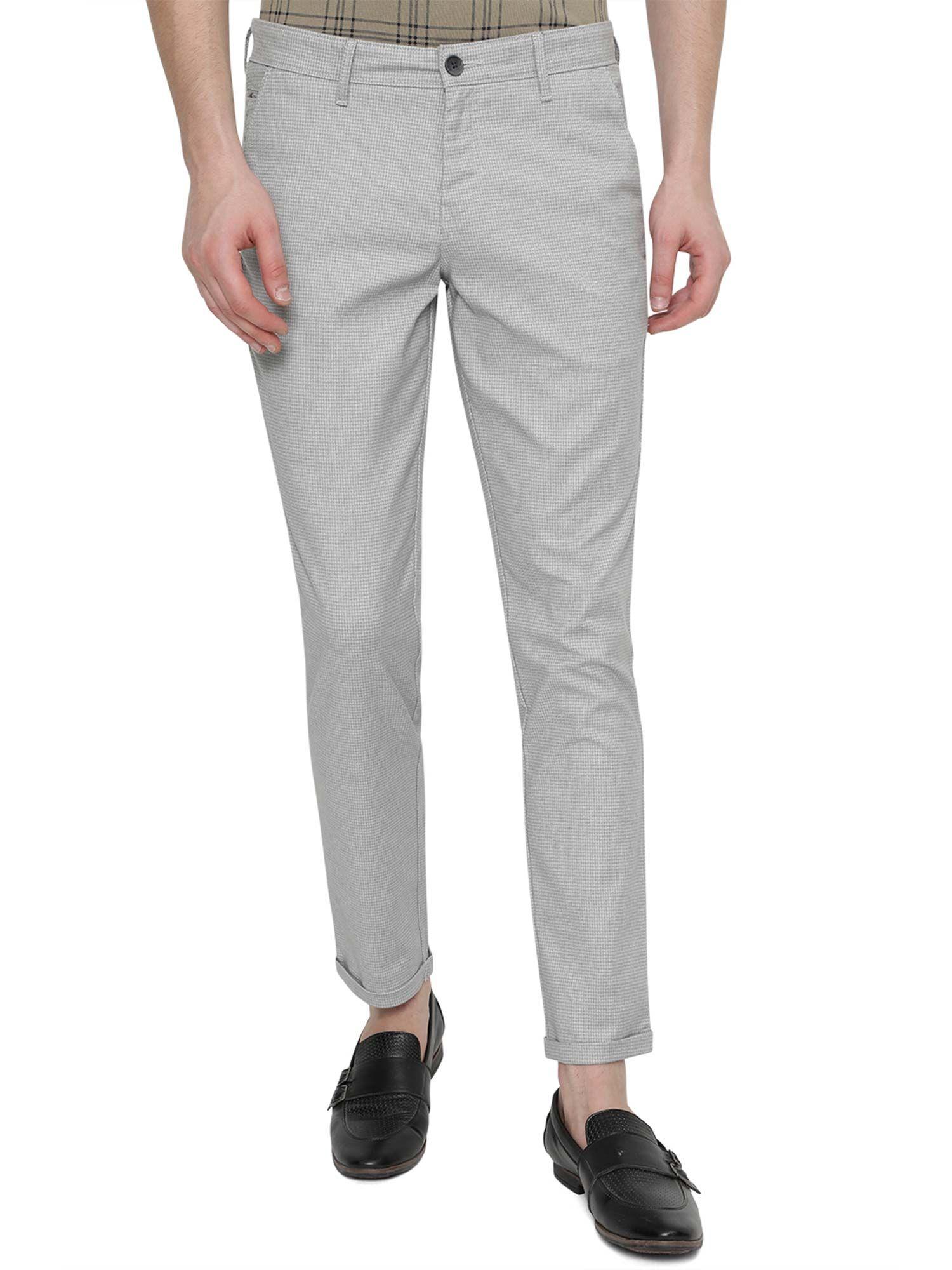 mens light grey cotton neo fit solid casual trouser