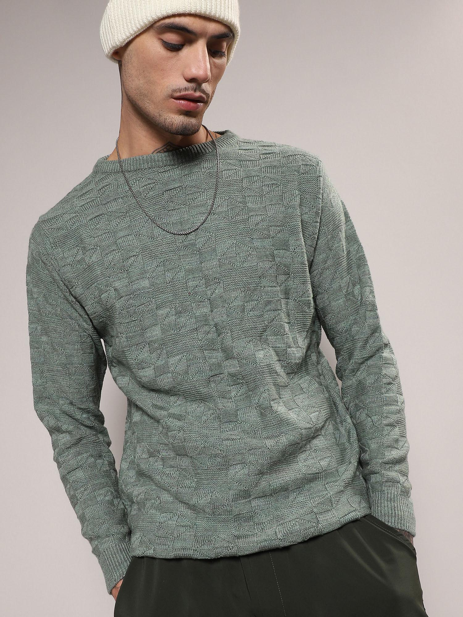 mens light grey self-design striped sweater