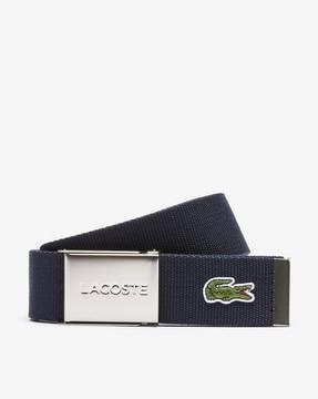 mens made in france lacoste engraved buckle woven fabric belt