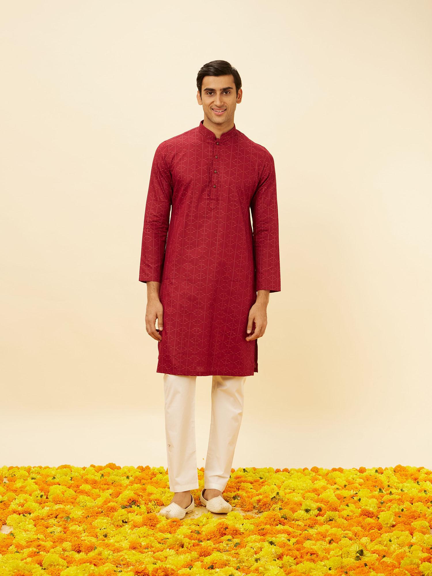 mens maroon cotton kurta pyjama (set of 2)