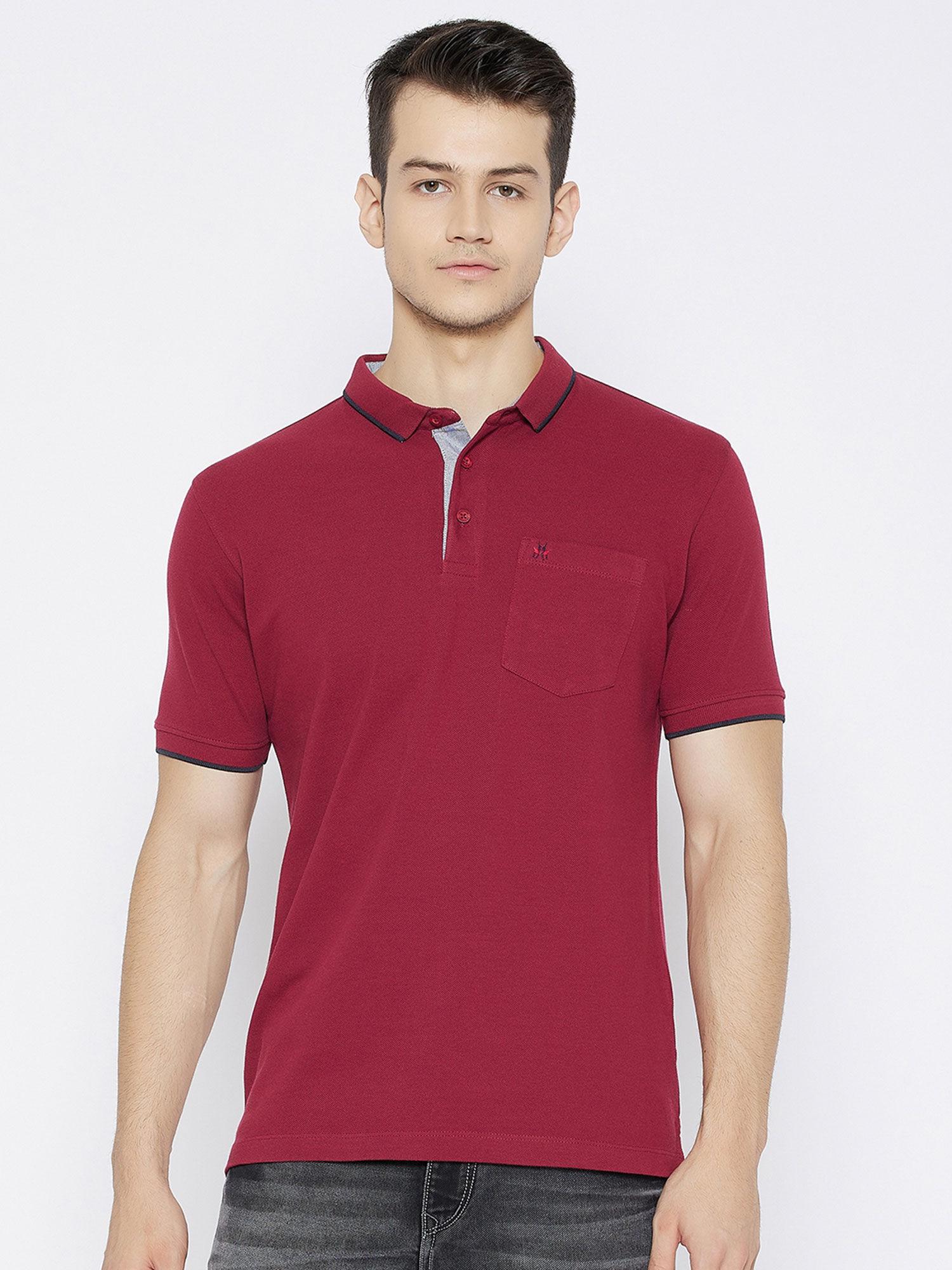 mens maroon solid polo t-shirt