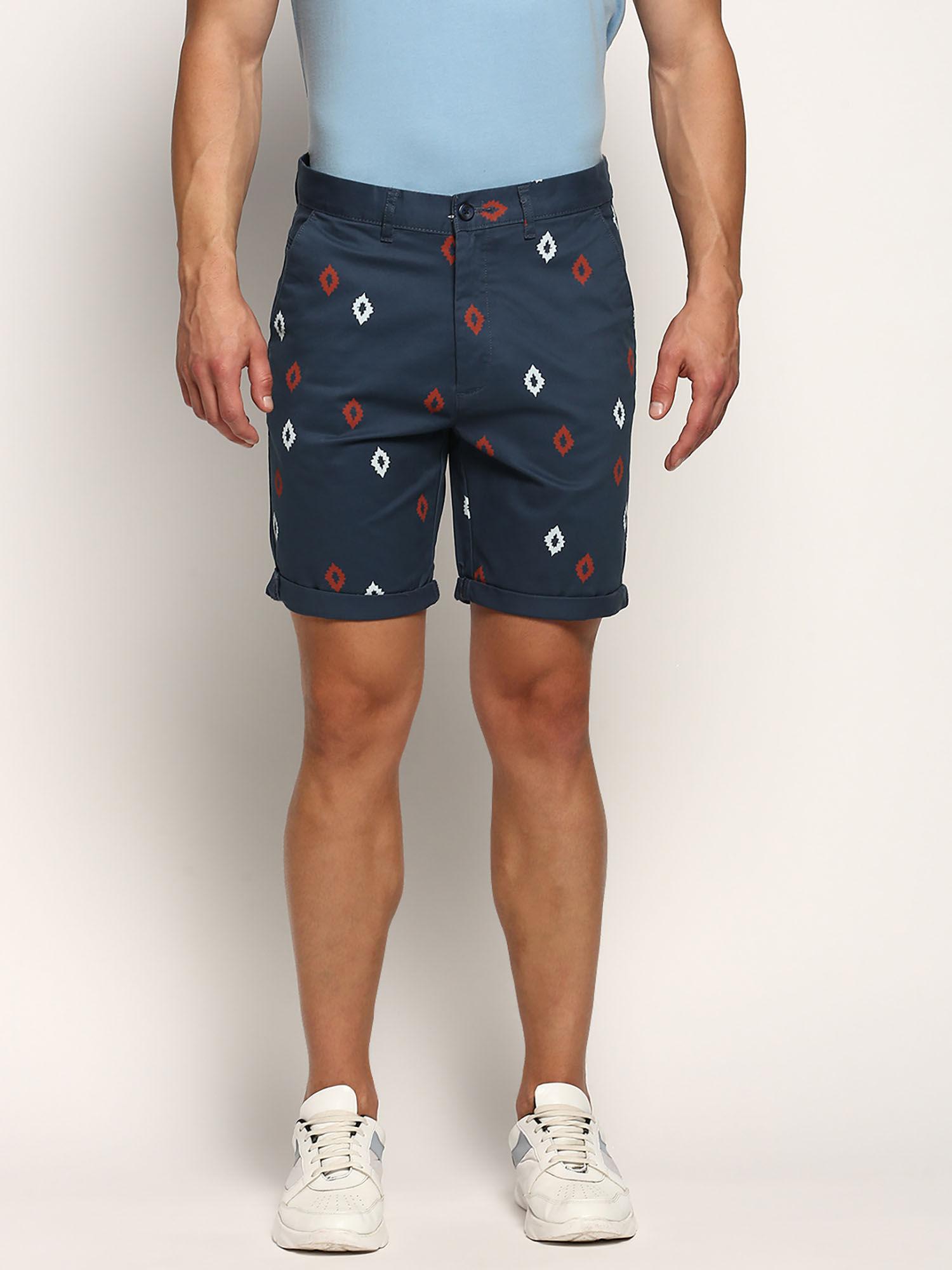 mens mid-rise above knee printed teal cotton short