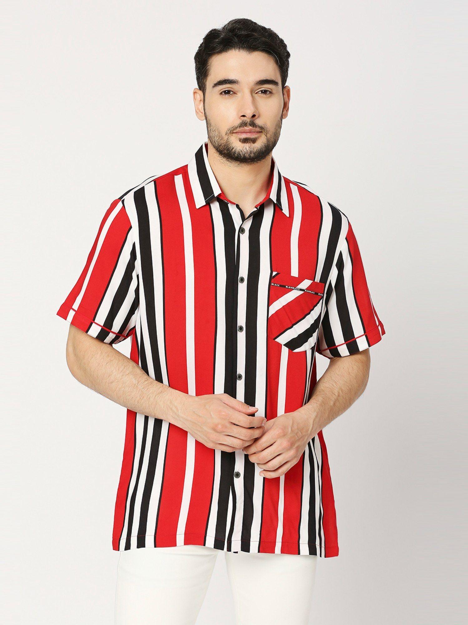 mens multi-colour stripes regular fit half sleeves spread collar shirt