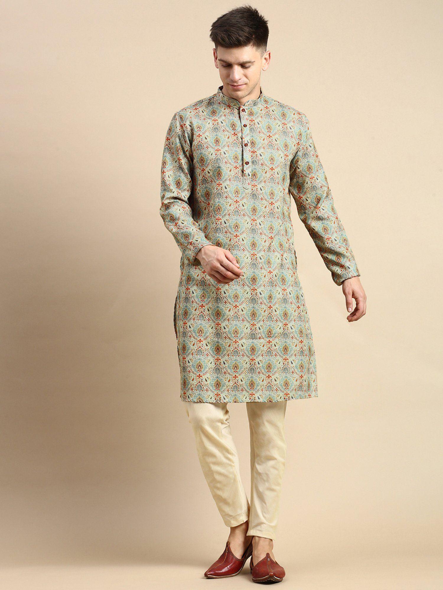 mens multicolour kurta trousers (set of 2)