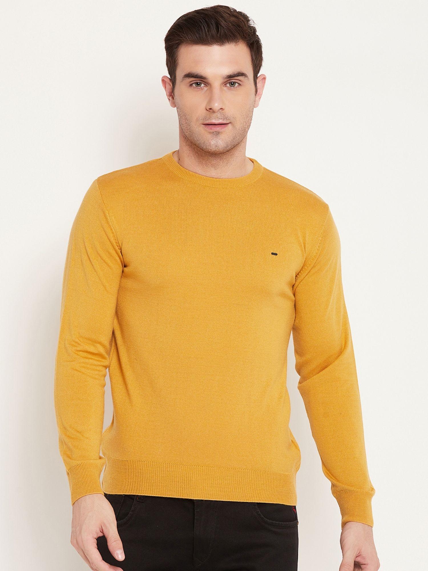 mens mustard round neck sweaters