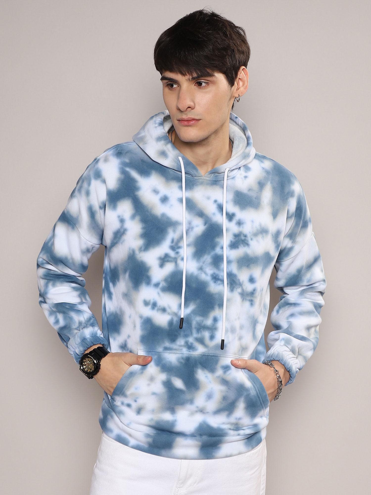 mens navy blue & chalk white contrast denim heathered hoodie