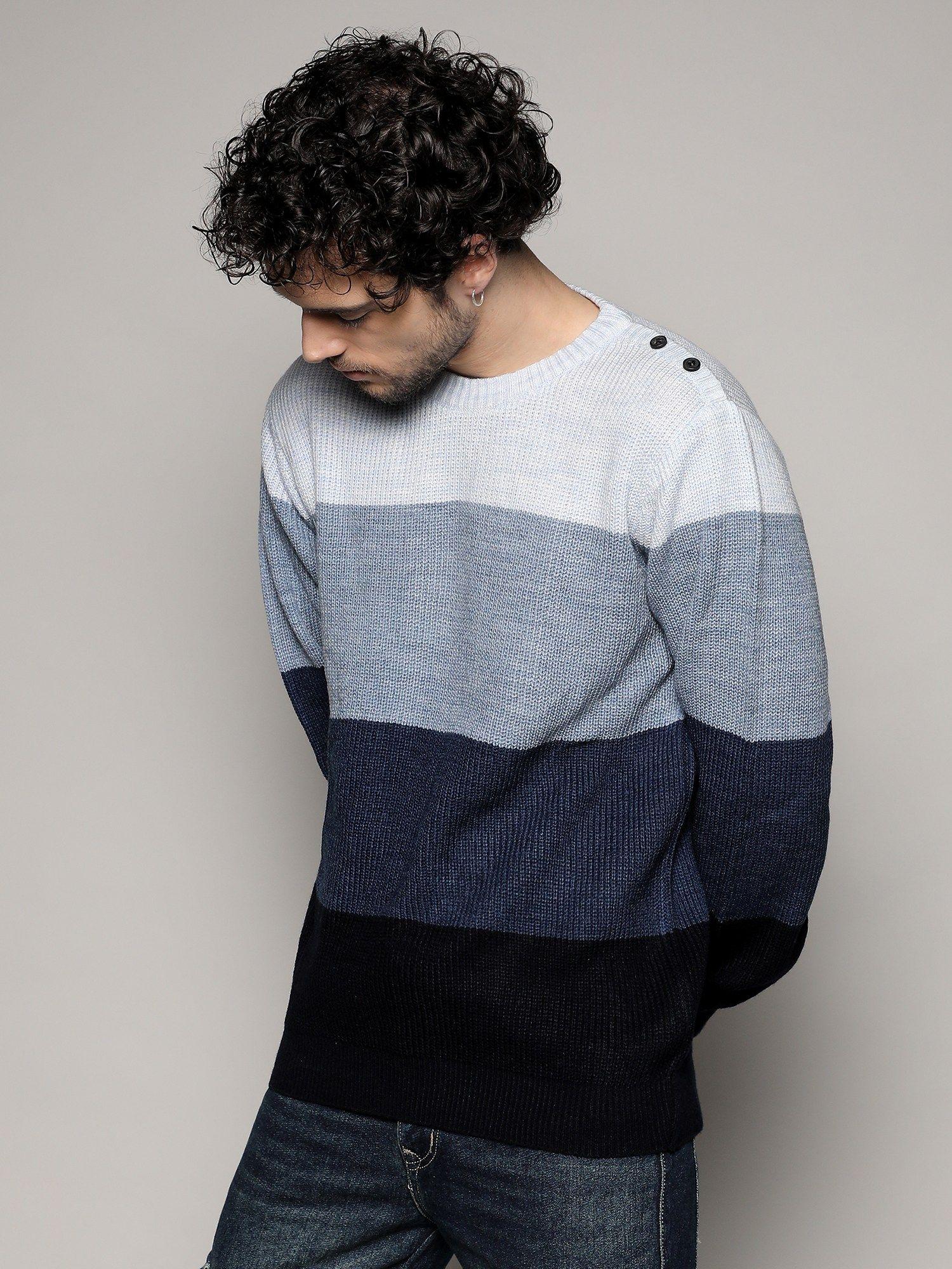 mens navy blue & icy blue contrast panel sweater