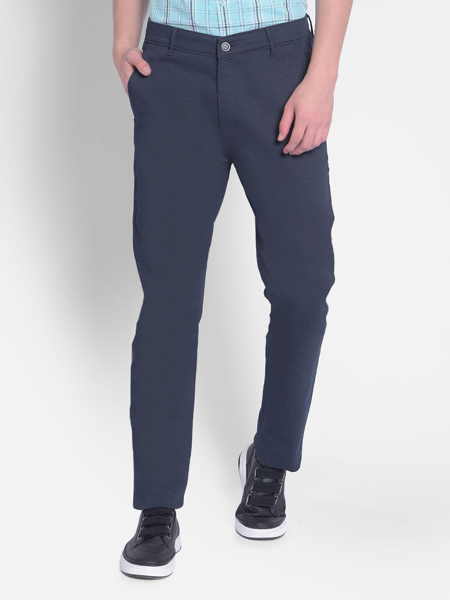 mens navy blue checked trousers