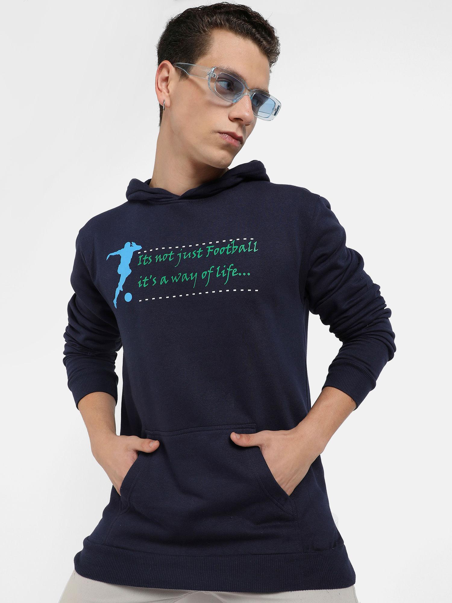 mens navy blue football way of life hoodie with kangaroo pocket