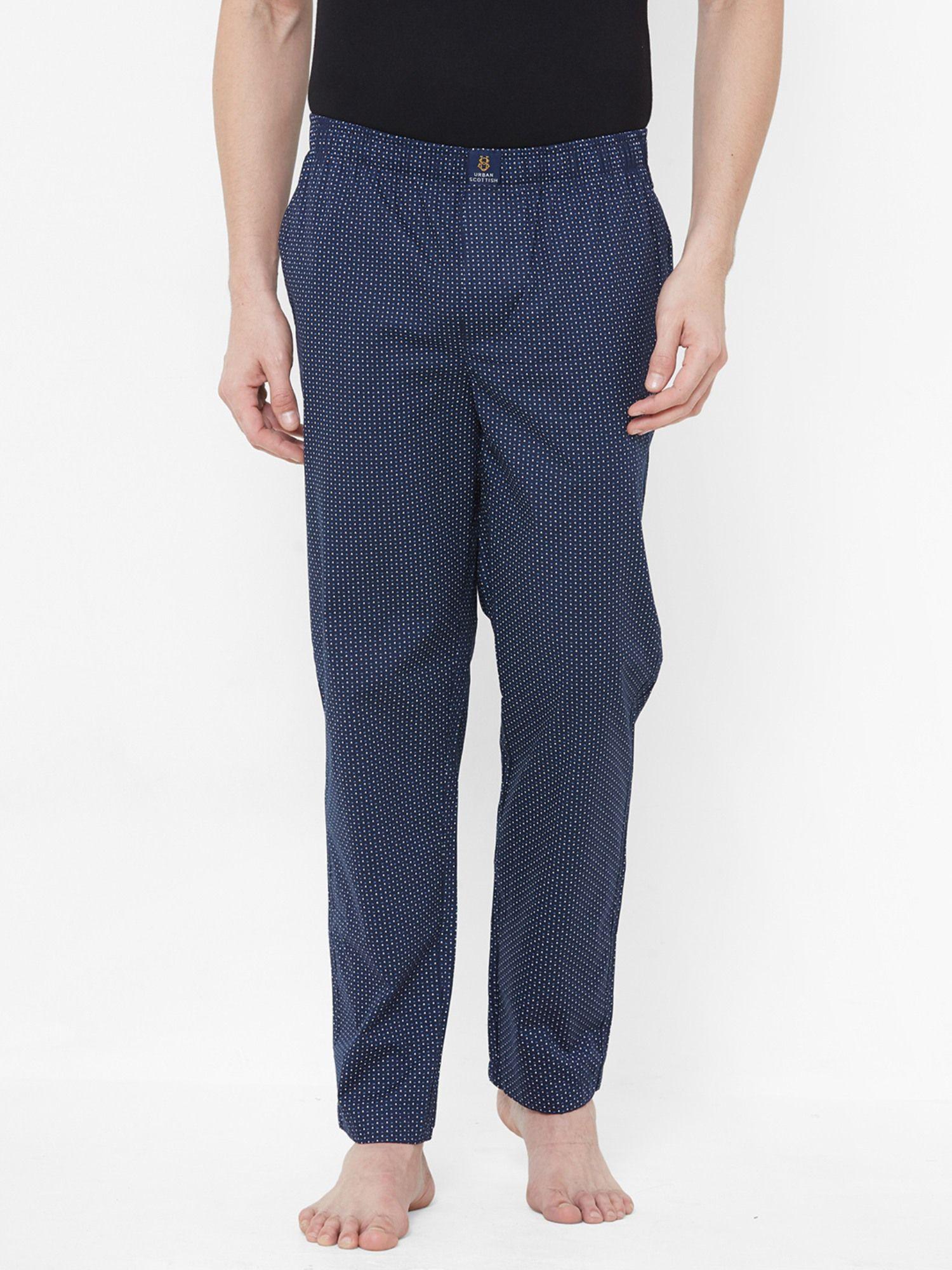 mens navy blue pure cotton printed pyjama