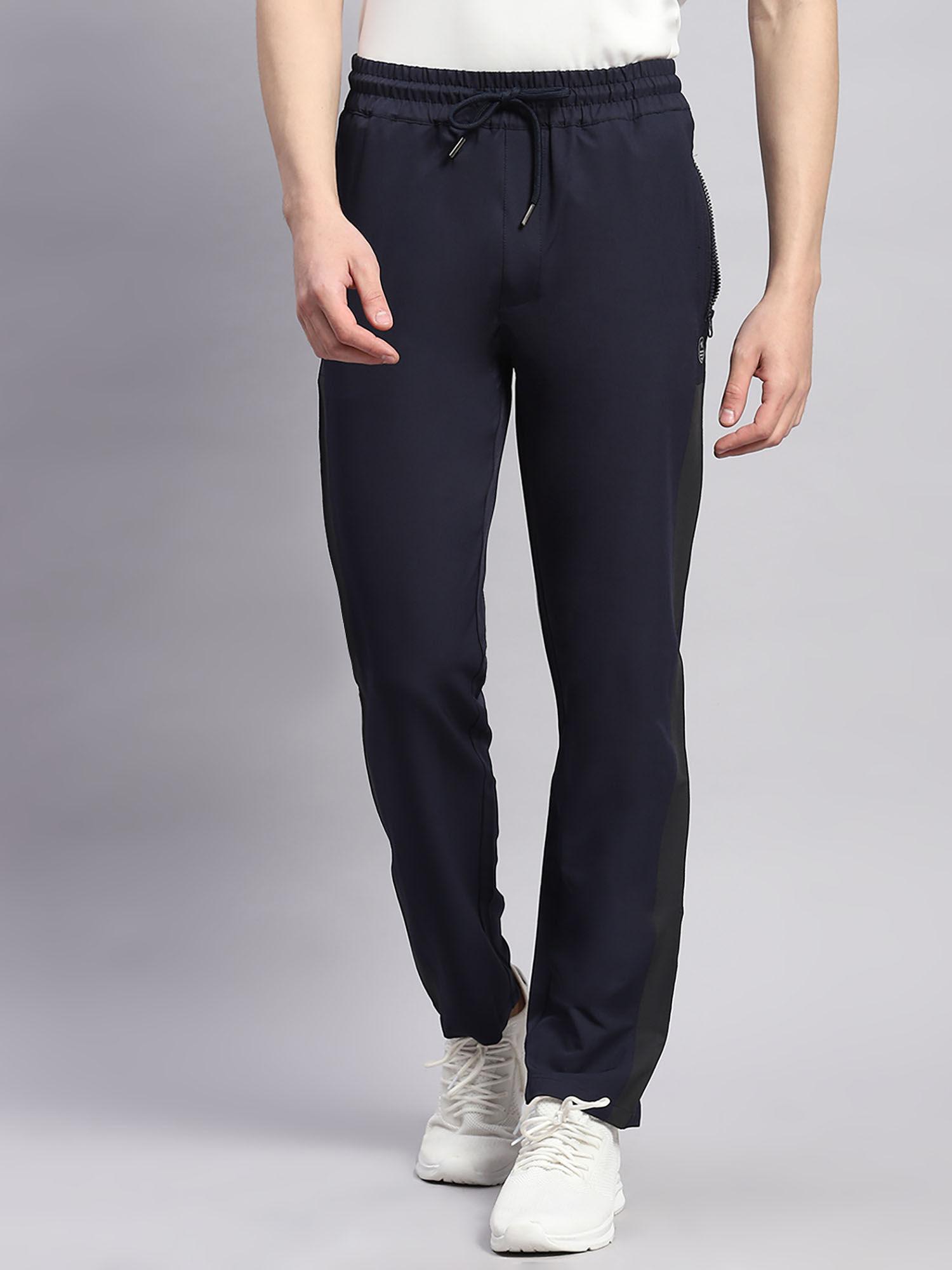mens navy blue solid polyester blend trackpant