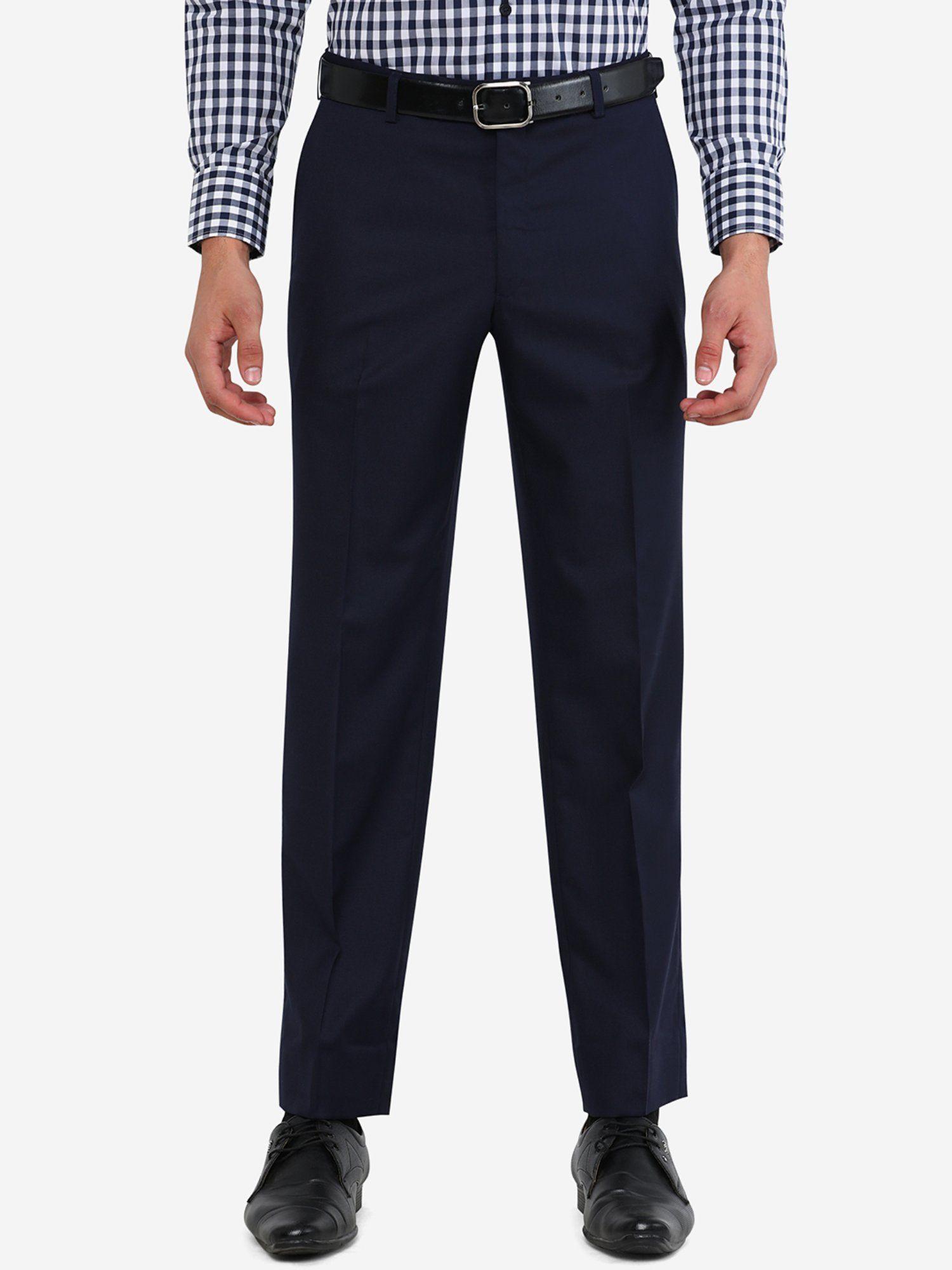 mens navy blue terry wool classic fit solid formal trouser