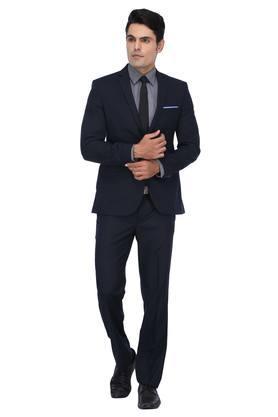 mens notched lapel solid 2 piece suit - dark blue