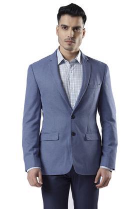 mens notched lapel textured blazer - mid blue