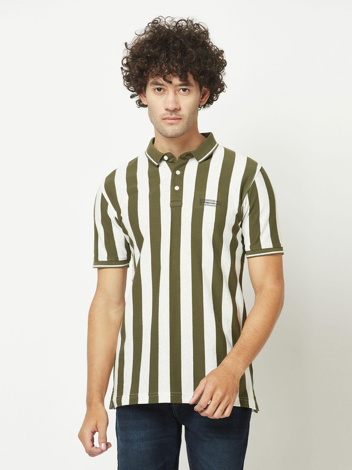 mens olive green striped polo t-shirt