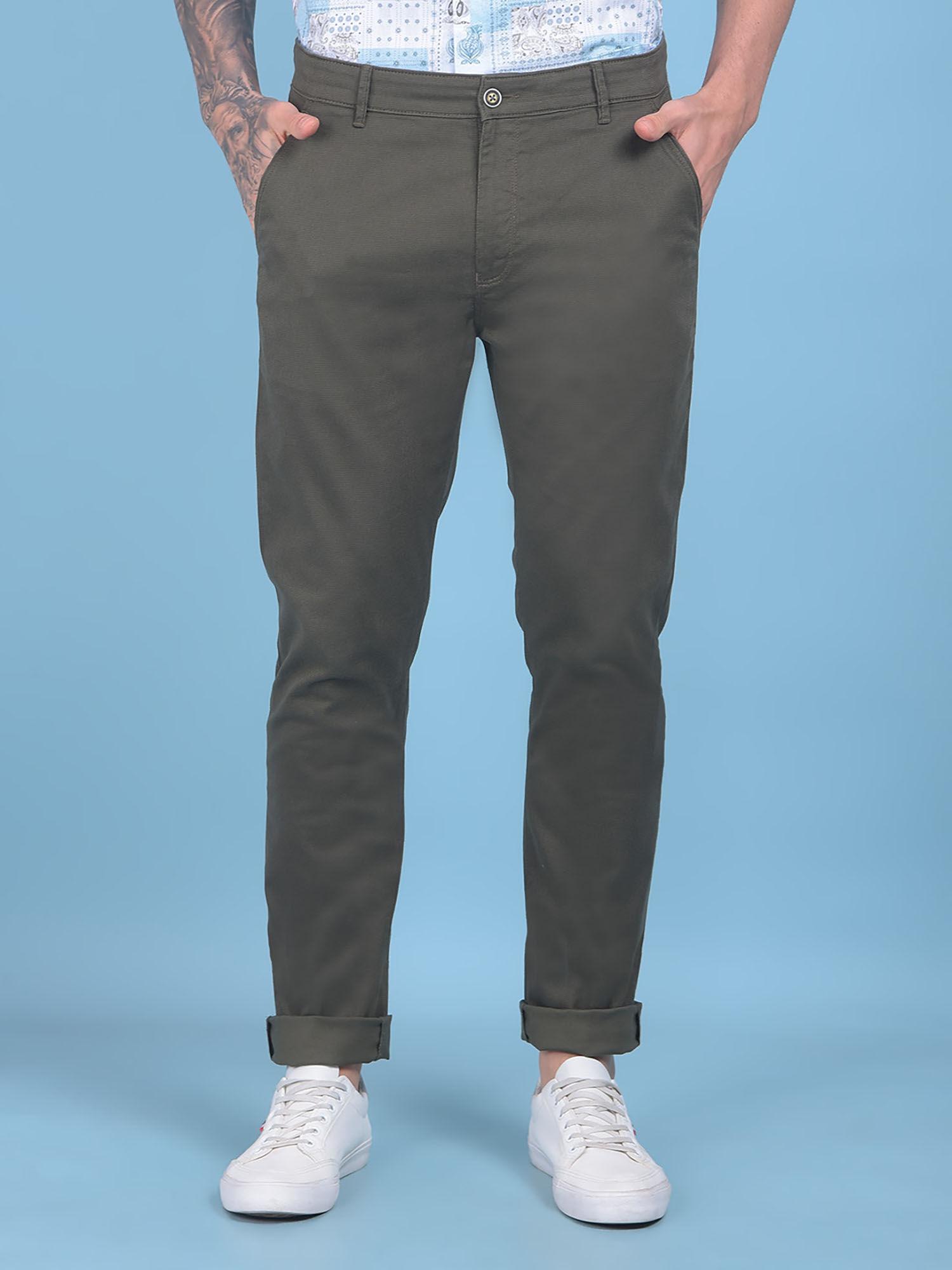 mens olive stretchable trousers