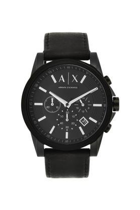 mens outer banks black dial leather chronograph watch - ax2098i