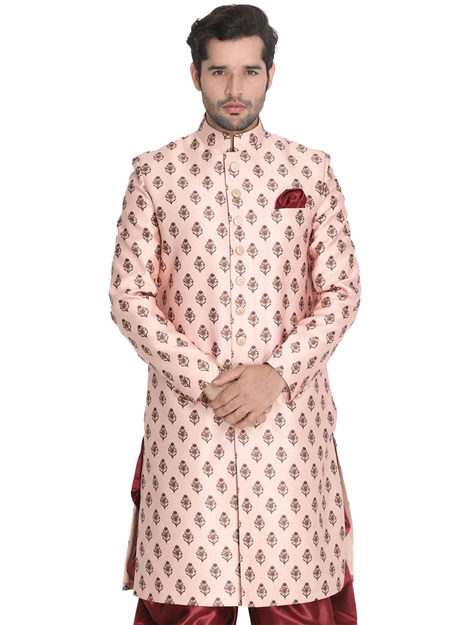 mens pink cotton satin blend sherwani only top