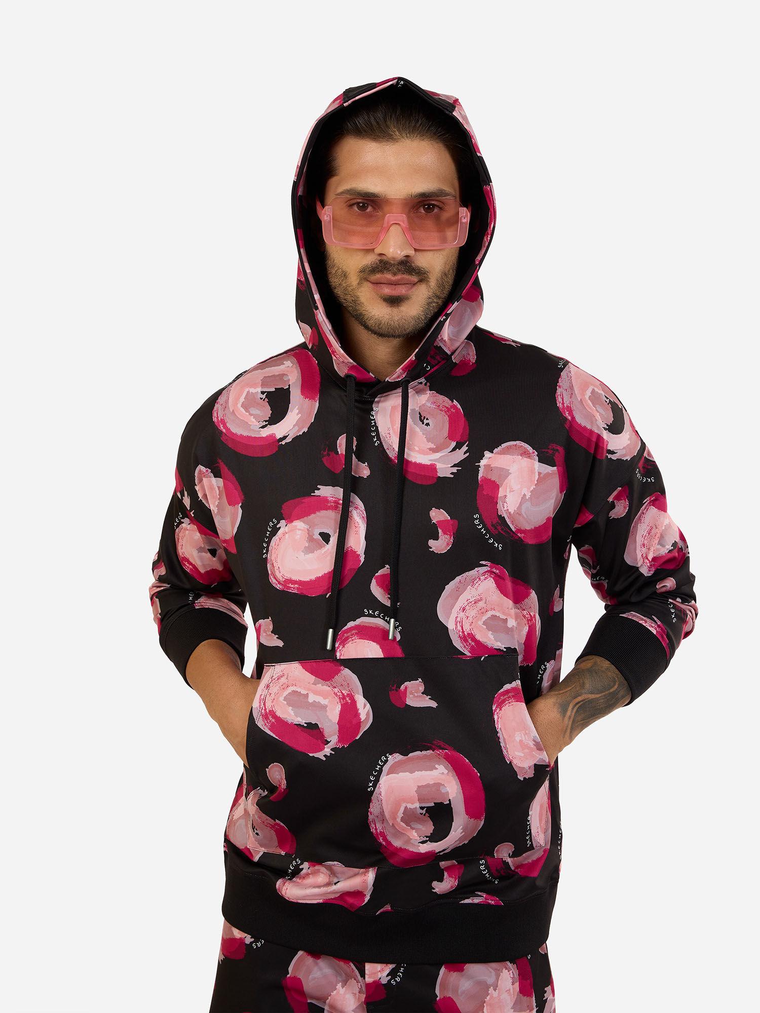mens printed black and pink hoodie
