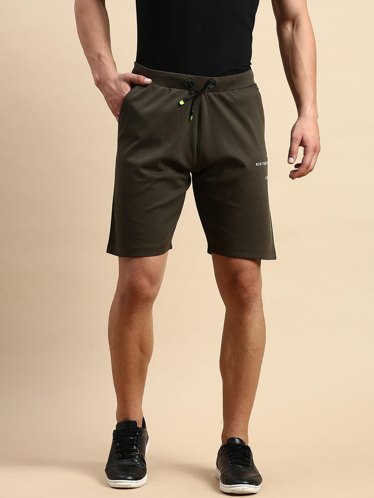 mens printed olive regular shorts