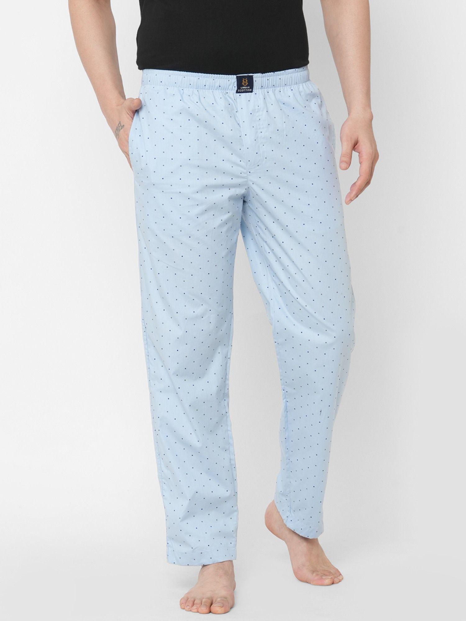 mens printed woven cotton soft & breathable pyjama with side pockets blue