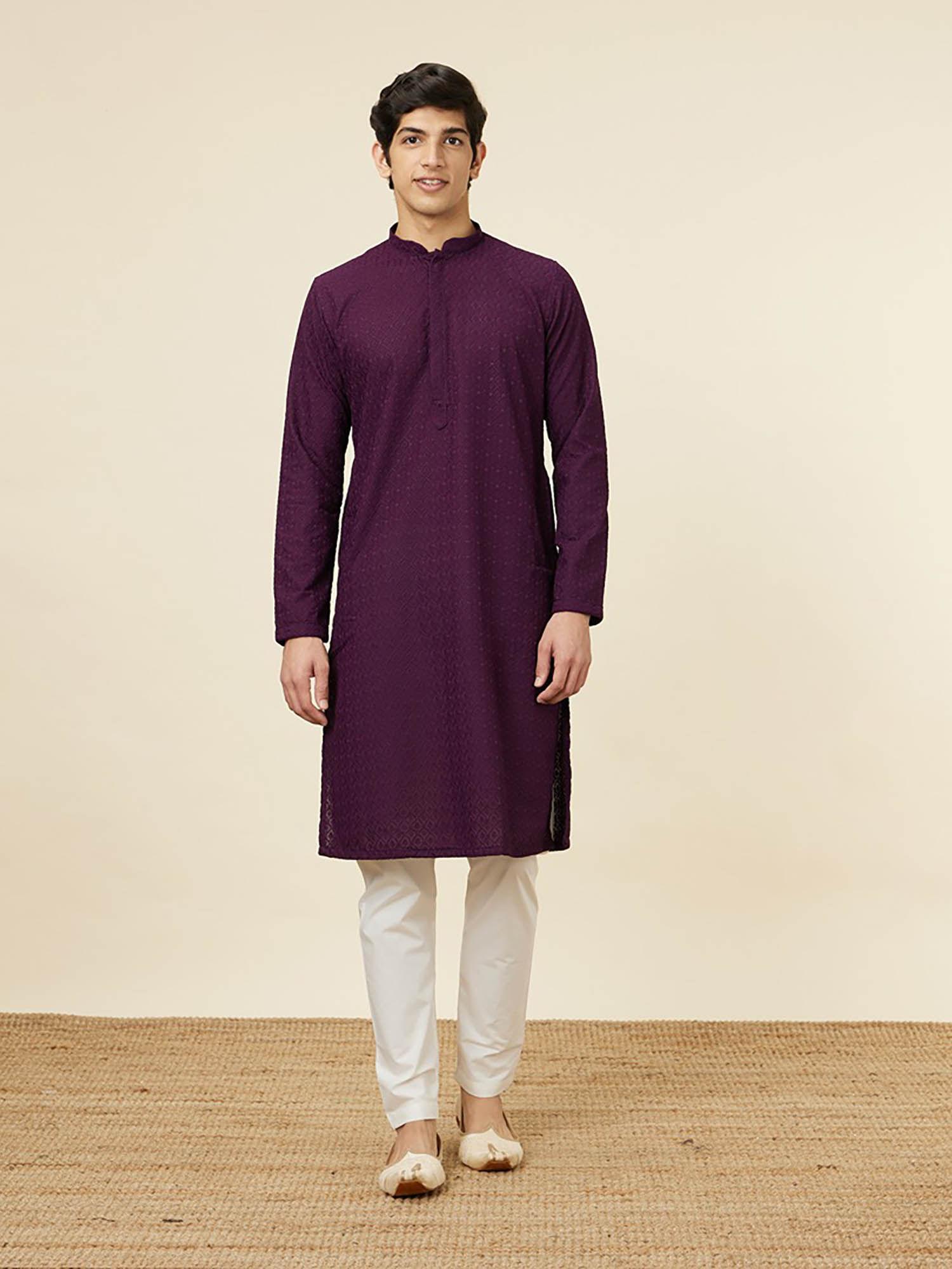 mens purple blended cotton kurta pyjama (set of 2)