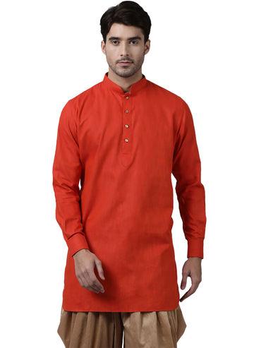 mens red cotton blend kurta
